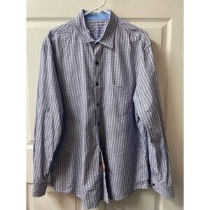 Fasso Ella Button Up Shirt Mens XL BLue Plaid Preppy Career Casual Travel Office
